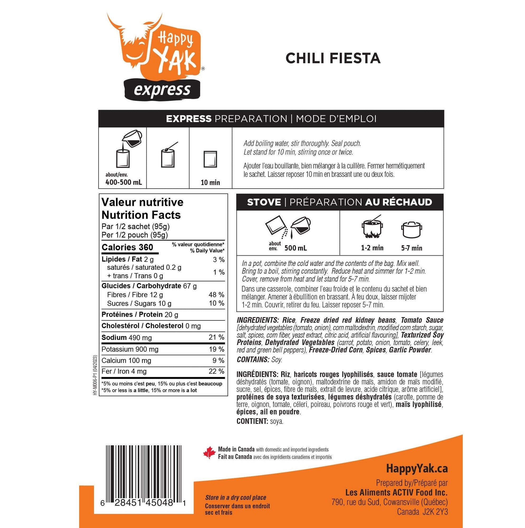 Chili végétarien Happy Yak