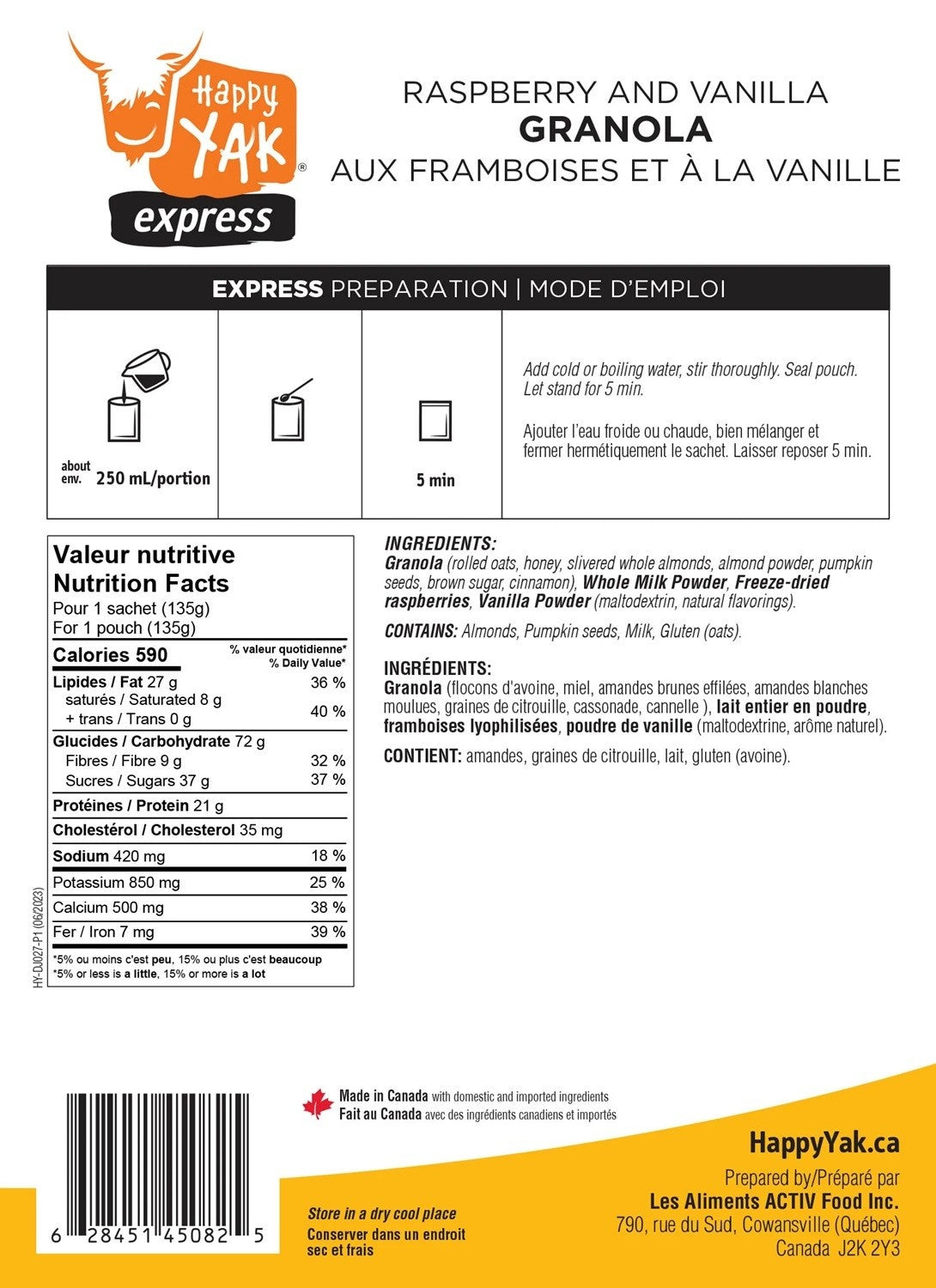 Happy Yak Raspberry + Vanilla Granola