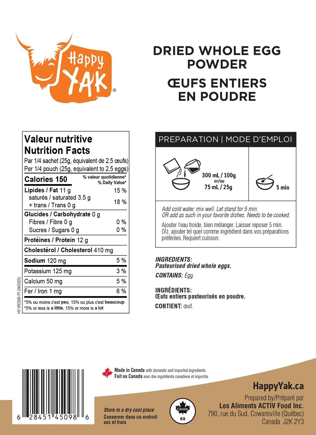 Happy Yak Dried Whole Egg Powder (100g)