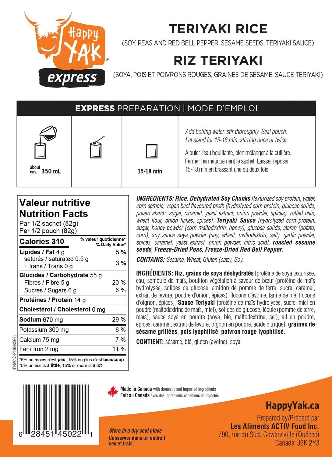 Happy Yak Teriyaki Rice  (Vegan, Lactose Free)