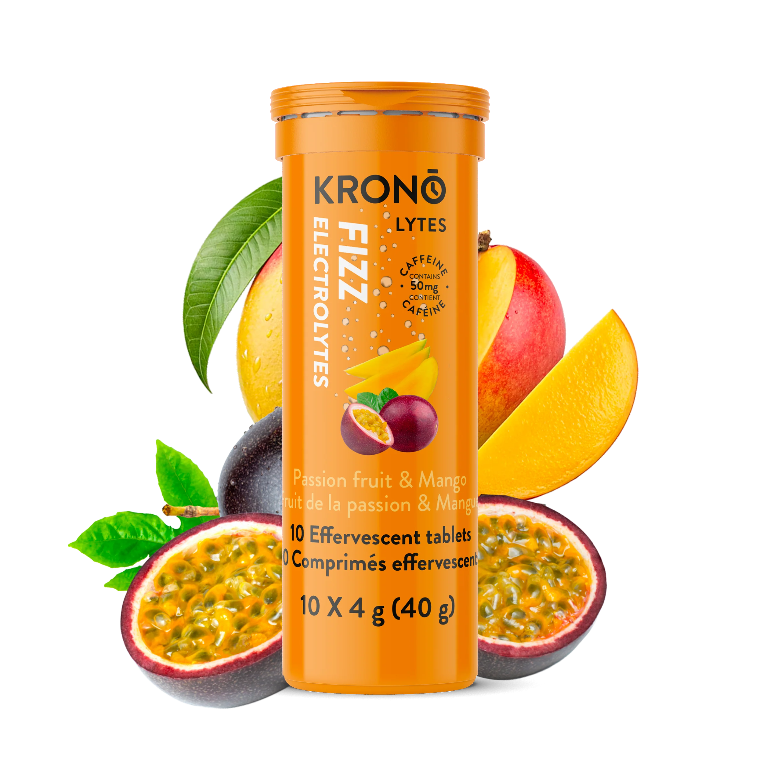 Krono Effervescent Electrolytes Passion Fruit, Mango + Caffeine