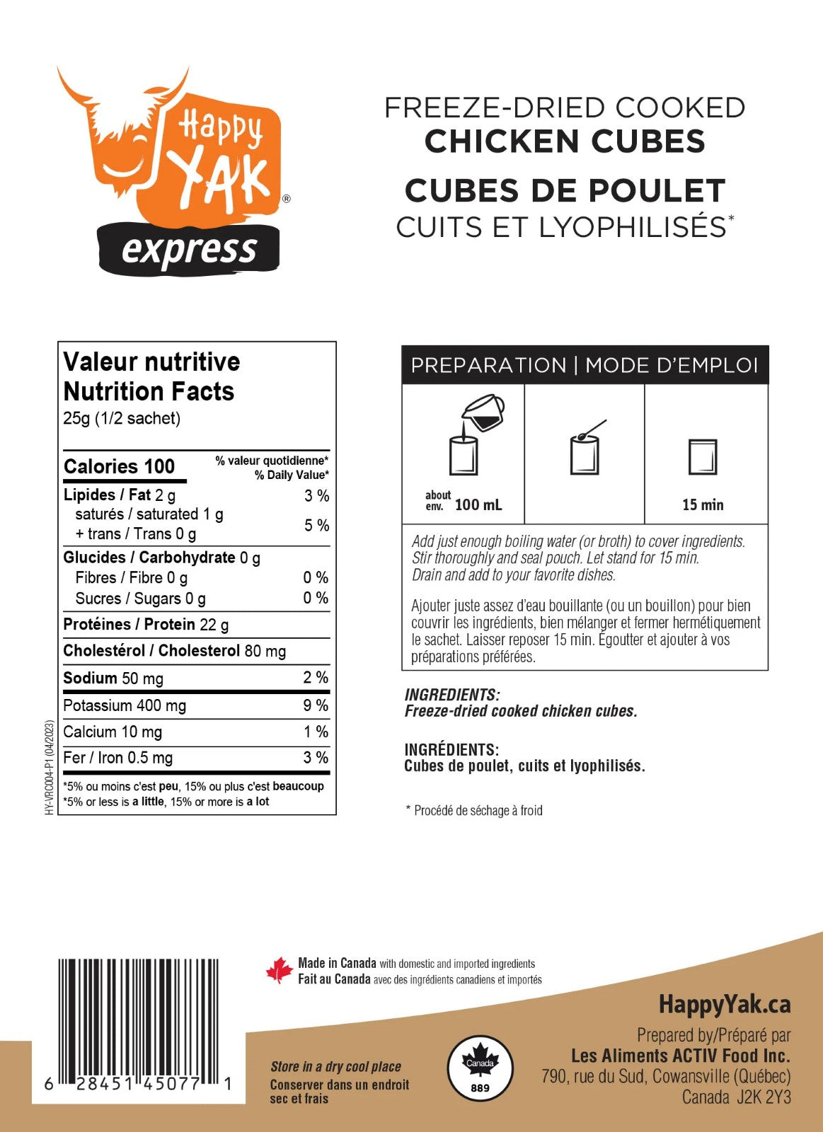 Happy Yak Poulet Cuit Lyophilisé en Cubes (50g)