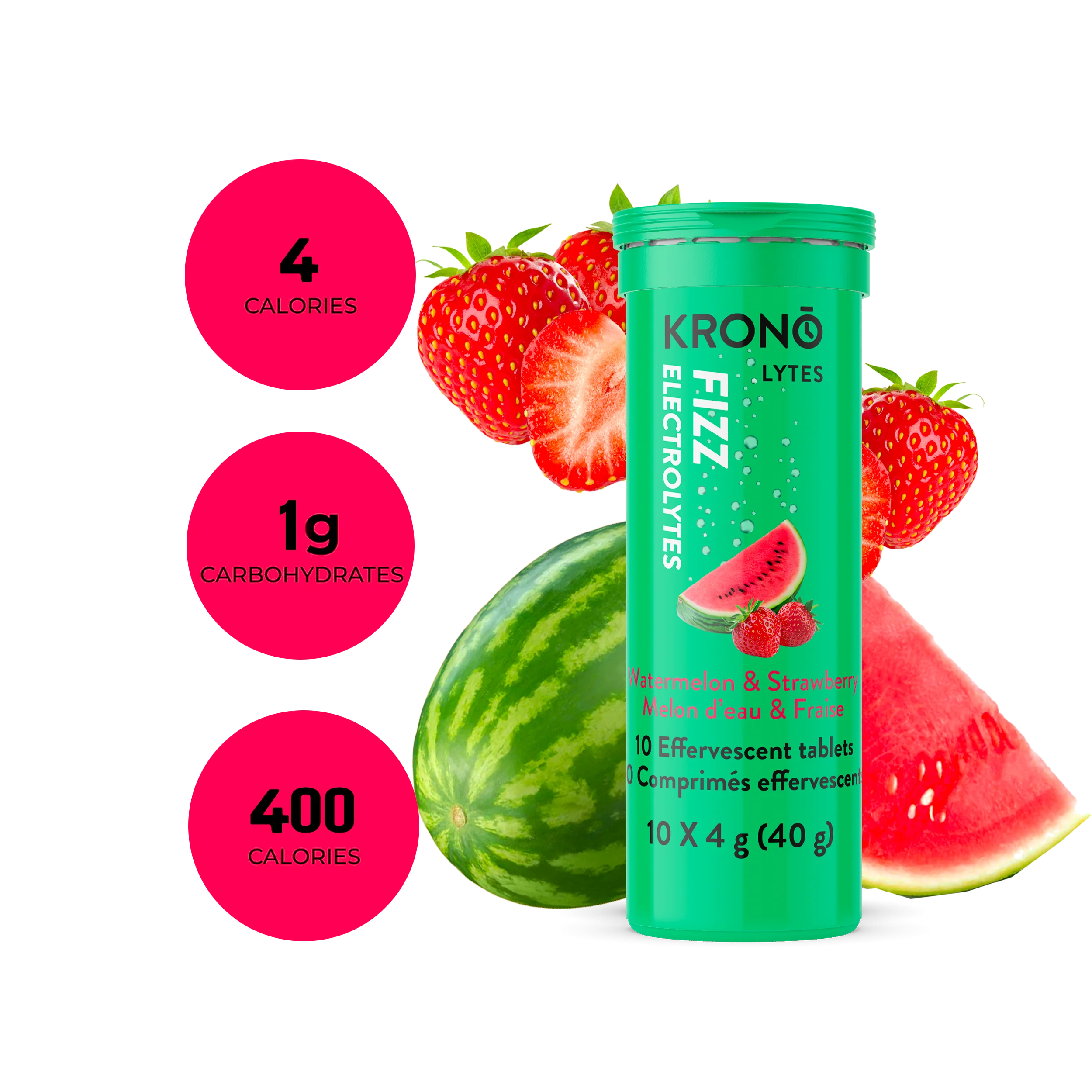 Krono Électrolytes effervescents Melon d'eau + fraise
