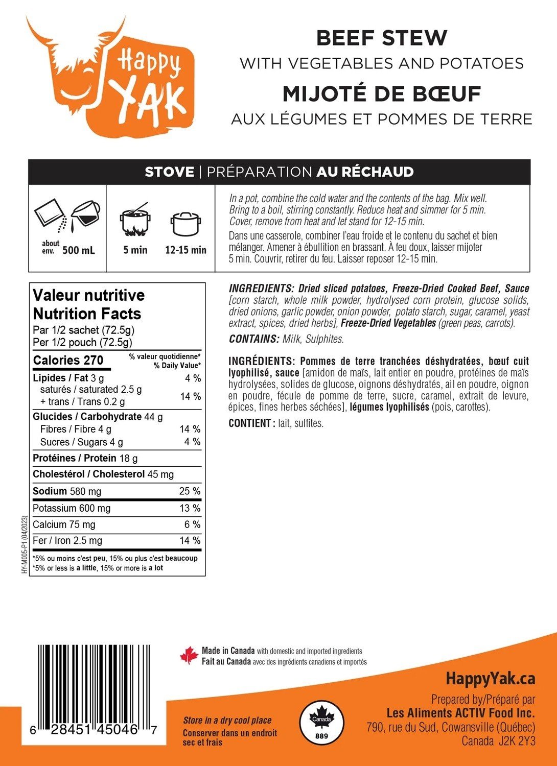 Happy Yak Beef Stew with Vegetables and Potatoes (Gluten Free)*