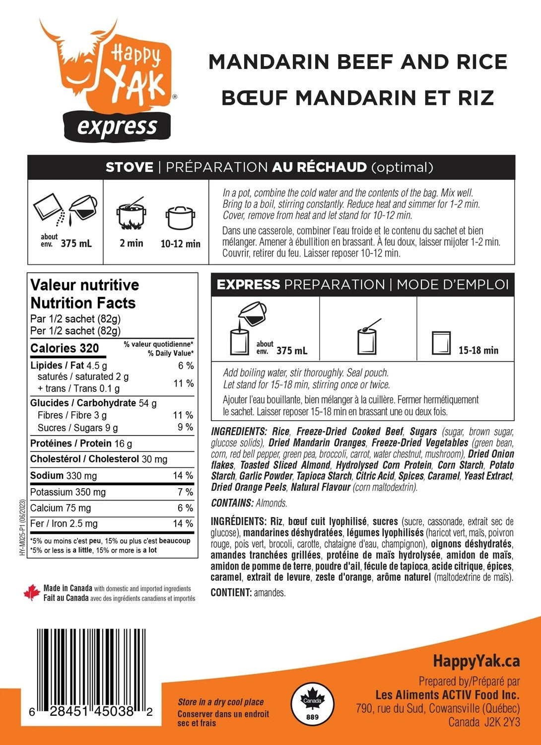 Happy Yak Mandarin Beef and Rice (Gluten Free, Lactose Free)